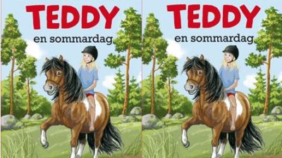 Elsa sitter på sin häst Teddy och rider på en väg ute i naturen.