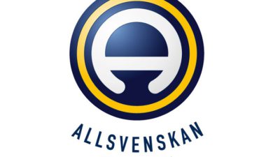 Allsvenskans logga. Det är en blå och gul cirkel. I mitten är det en rund blobb som är avskuren på hälften.